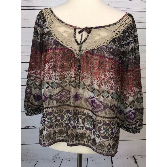 Shyanne Tops - Shyanne Western Boho Hippie Lace Shirt Small Top
